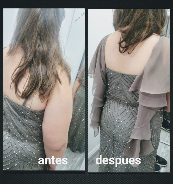 Before and after: a beaded dress taken in at the back